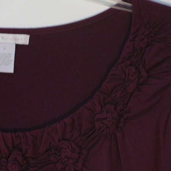 * 2/$15 Design Story Blouse Large EUC Purple Half Sleeve Top Stretch Super Soft - Picture 3 of 3